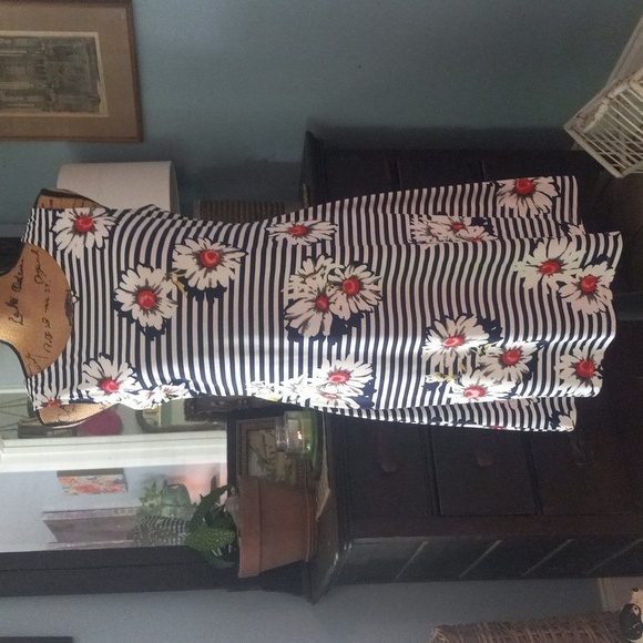 RN Studio By Ronni Nicole Navy and White Floral Striped Sleeveless Midi Dress - Picture 2 of 13